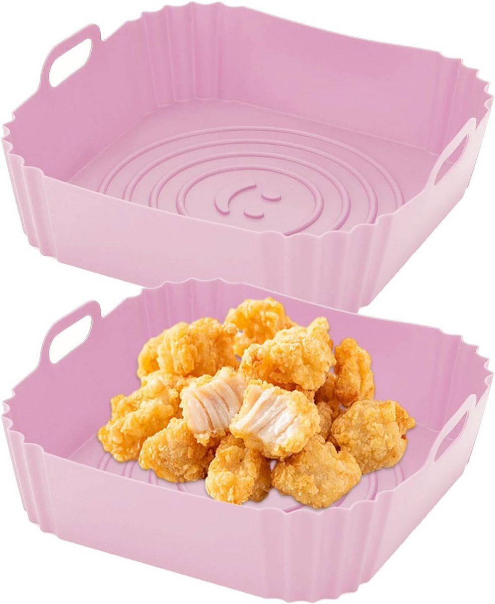 2 stuks siliconen vorm voor luchtfriteuse vierkante mand voor gebruiksvoorwerpen dienblad voor airfryer herbruikbaar voor airfryer magnetron oven (roze)