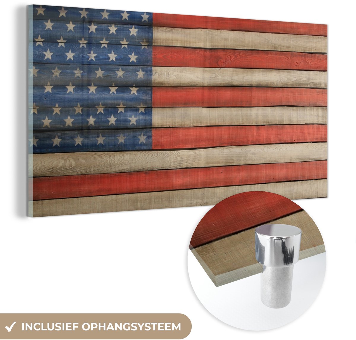 ® Glasschilderij 120x60 cm - Schilderij acrylglas - Vlag van Verenigde Staten op houten pa