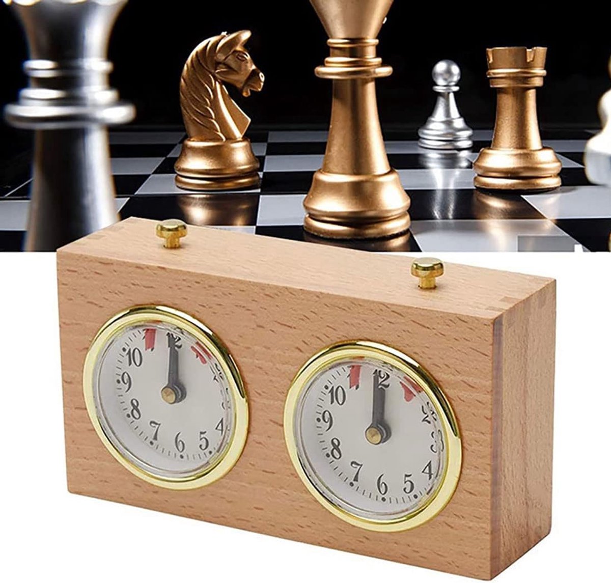 Schaakklok - Spel Timer - Wedstrijd Tijd - Mechanisch Uurwerk - 15.5 cm - Houtkleur