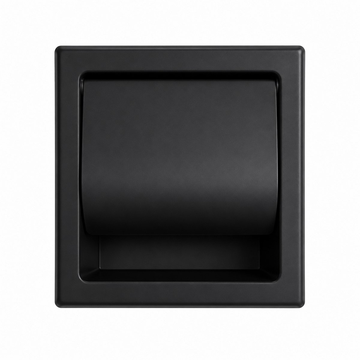 Via Fectio® Inbouw Toiletrolhouder Met Klep - WC Rolhouder - 14.5x14.5x8.5 cm - Mat Zwart - RVS