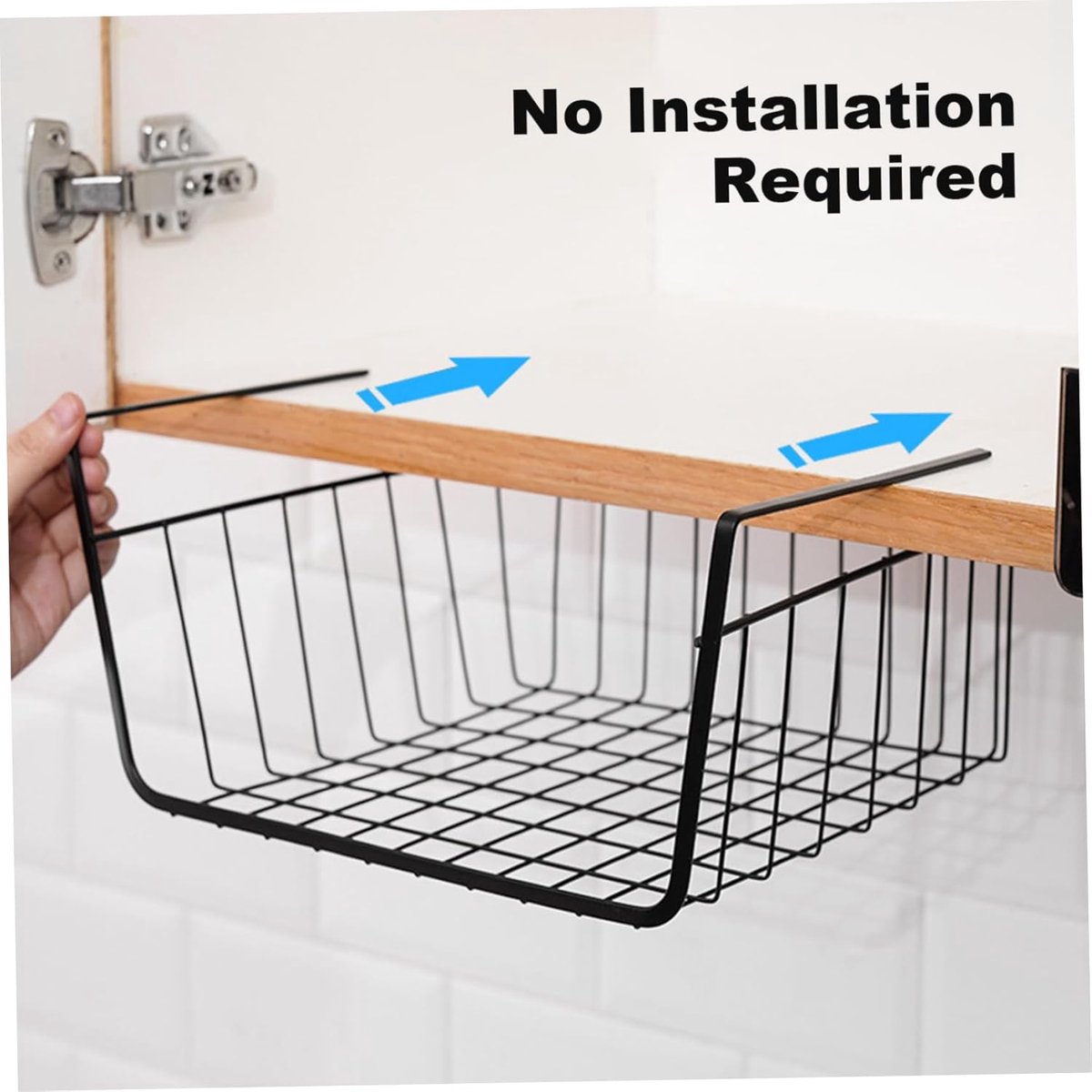 KZQ Hangmand Onder De Plank Set Van 2 Zwart Draadmanden Gereedschapsloze Installatie Organizer Voor Keukenkastje En Bijkeuken — cadeau in Cadeau-ideeën - foto 4