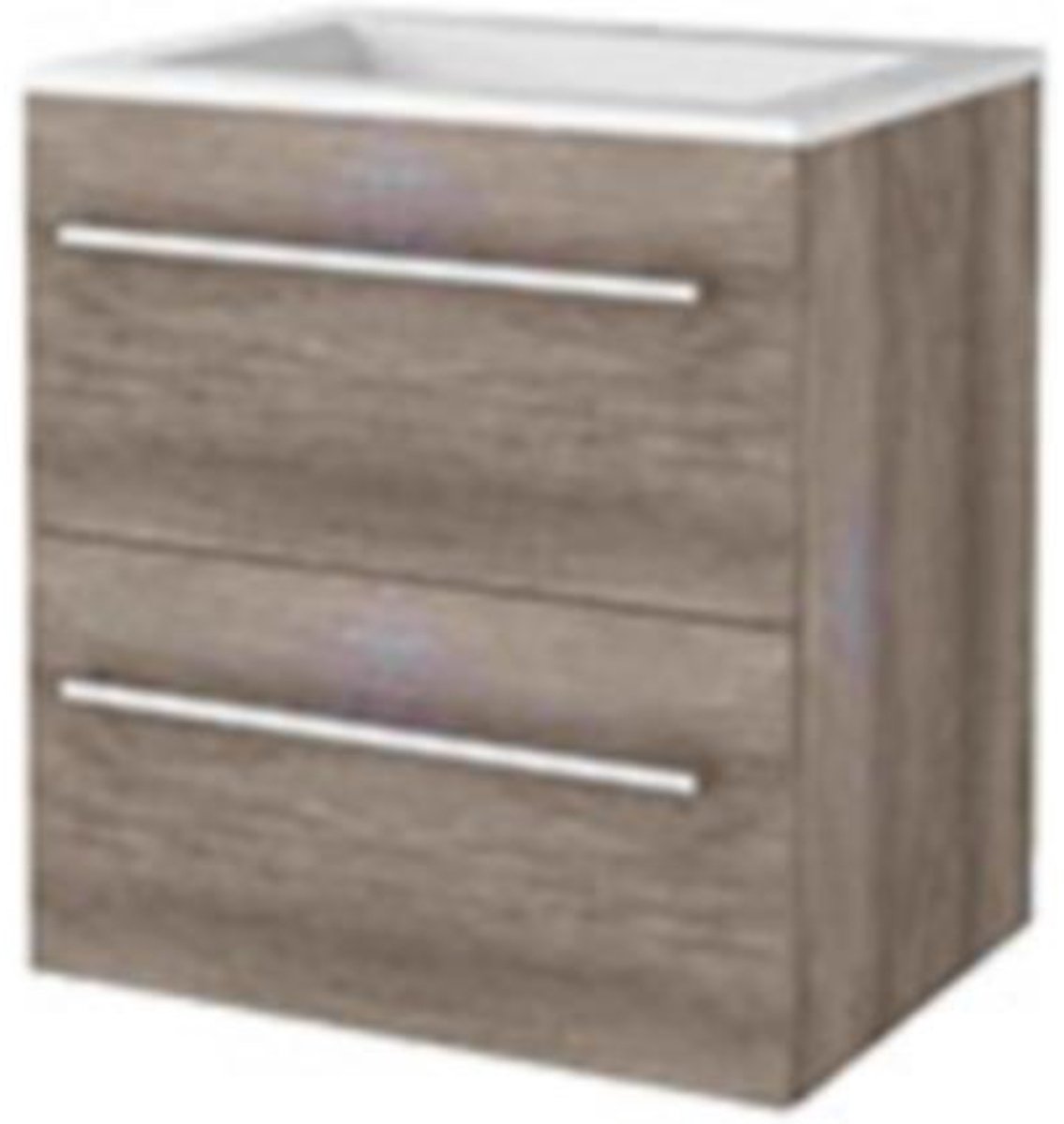 Basic-Line Start 46 Badkamermeubelset - 60 x 46 cm - Met Grepen - 2 Lades - Acryl Wastafel - 1 Kraangat - Scotch Oak