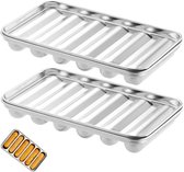 Worstvorm - 2 Stuks - Met Deksel - Met 6 Holtes - Hot Dog Vorm - Hamvorm - Worst Bewaardoos - Hotdog Bakvorm - DIY Worstvorm - Bakvormen - Vaatwasmachinebestendig - Rvs - Geschikt Voor Oven En Stoompan - Zilver