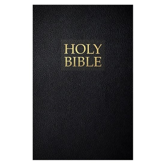 Bible de poche noire avec inscription dorée "HOLY BIBLE".