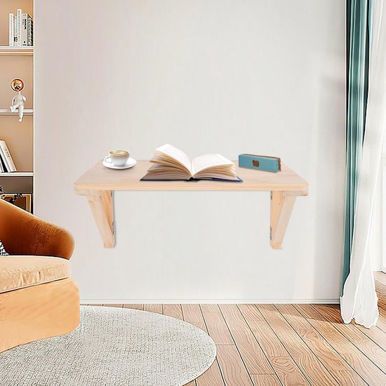 Wall Folding Table Wall Mounted Pine Folding Table 60 x 40 cm Foldable and Space Saving Table for Home Office, Kitchen, Balcony, Includes Mounting Accessories (60 x 40 cm) — afbeelding 4