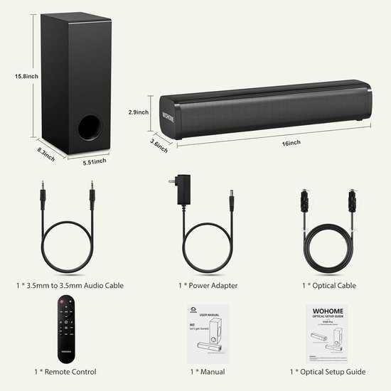 2.1 Soundbar met Bedrade Subwoofers en Kleurrijke Achtergrondverlichting voor TV en Thuisbioscoop — afbeelding 2