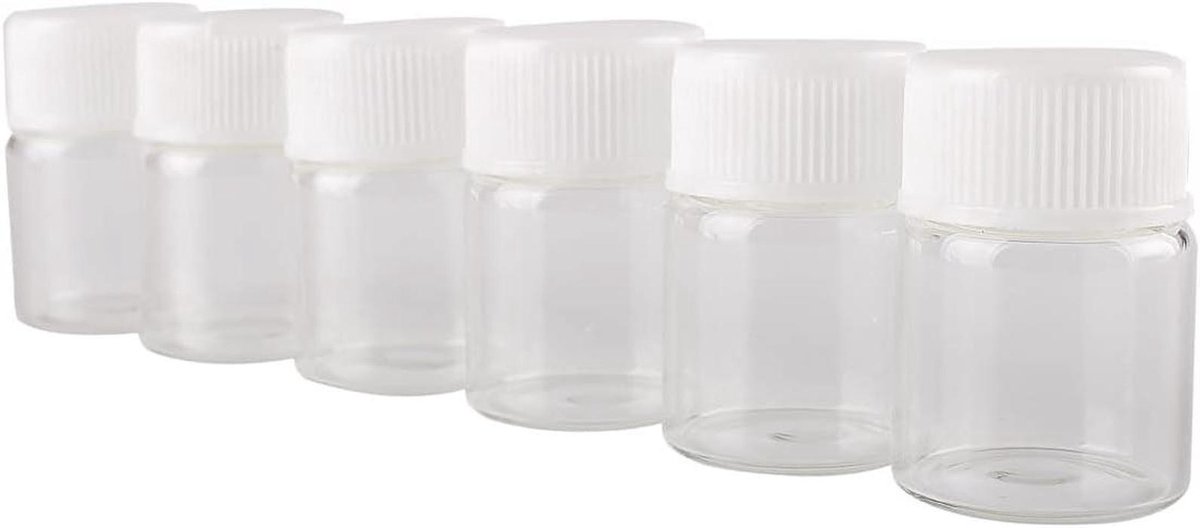Glazen Potjes - Mini Flesjes - Kruiden Bewaren - Met Plastic Dop - 10 Stuks - Transparant