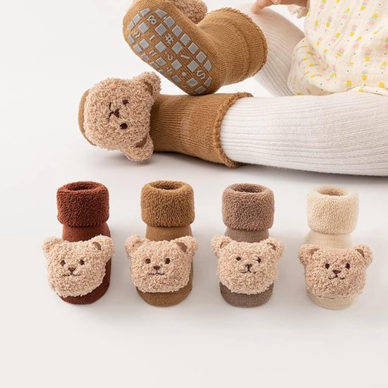 Babysokken - Warme sokken - Binnen spelen - Antislip zolen - 8-11 cm - Beige — afbeelding 2
