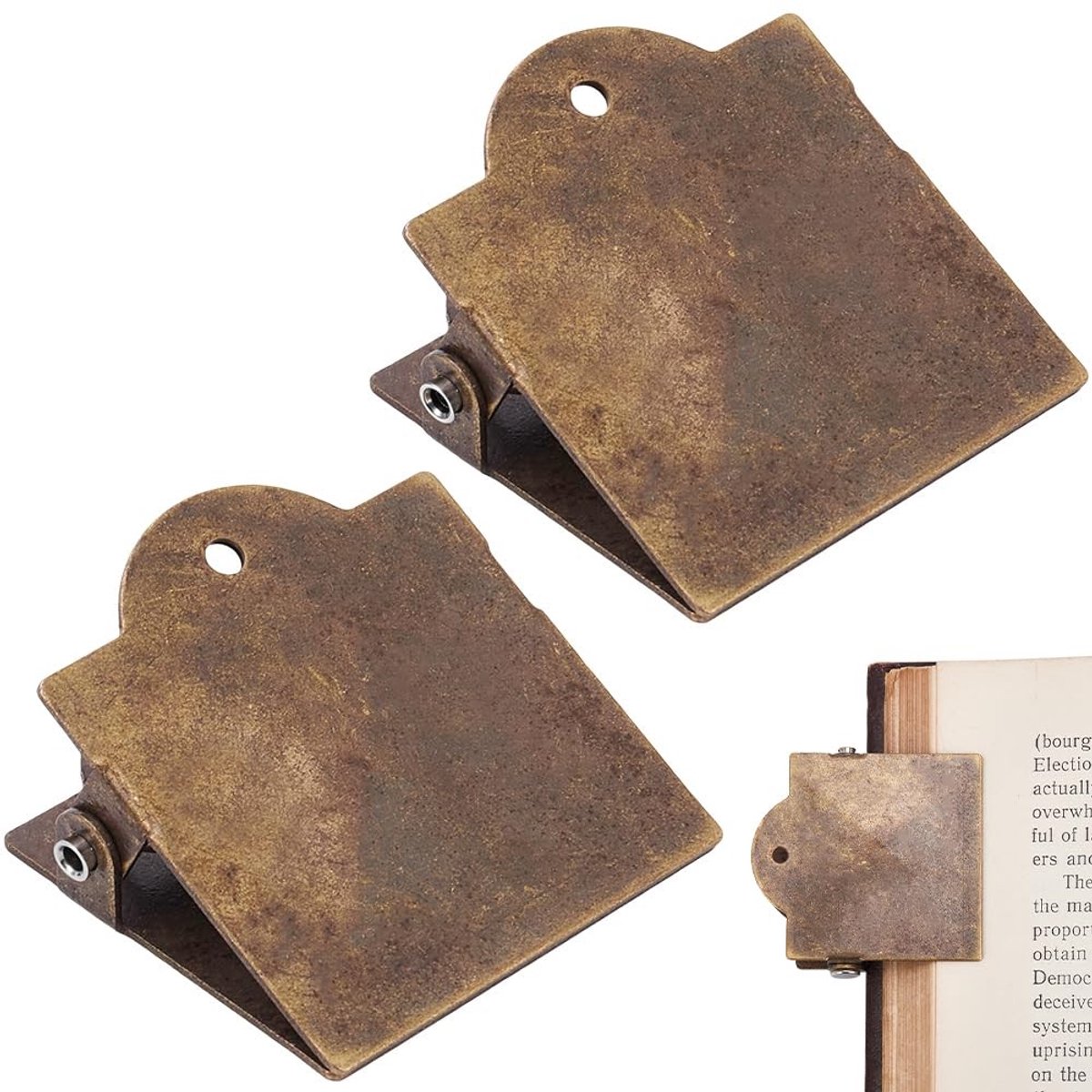SPHProducts - Vintage Metaal Boekclips - Antiek Brons - Ideaal voor Reisnotities - Set van 2 - Organiseren - Notities - Kantooraccessoires