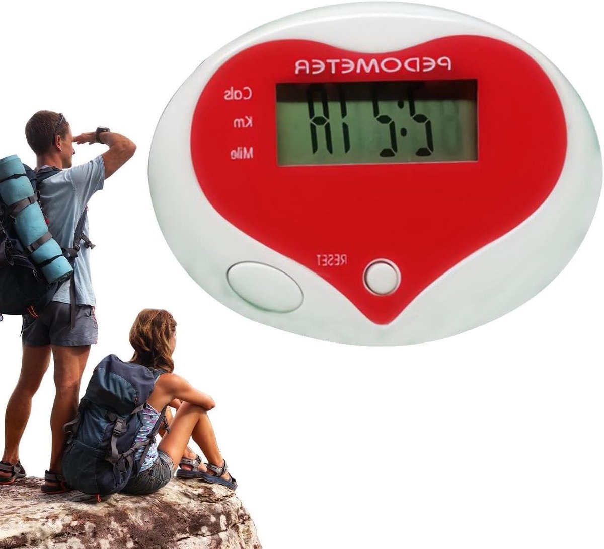 Stappenteller Hartvorm - Activiteitsmonitor Clip - Fitness Doelen - Nauwkeurig LCD Display - 19 gram - Rood