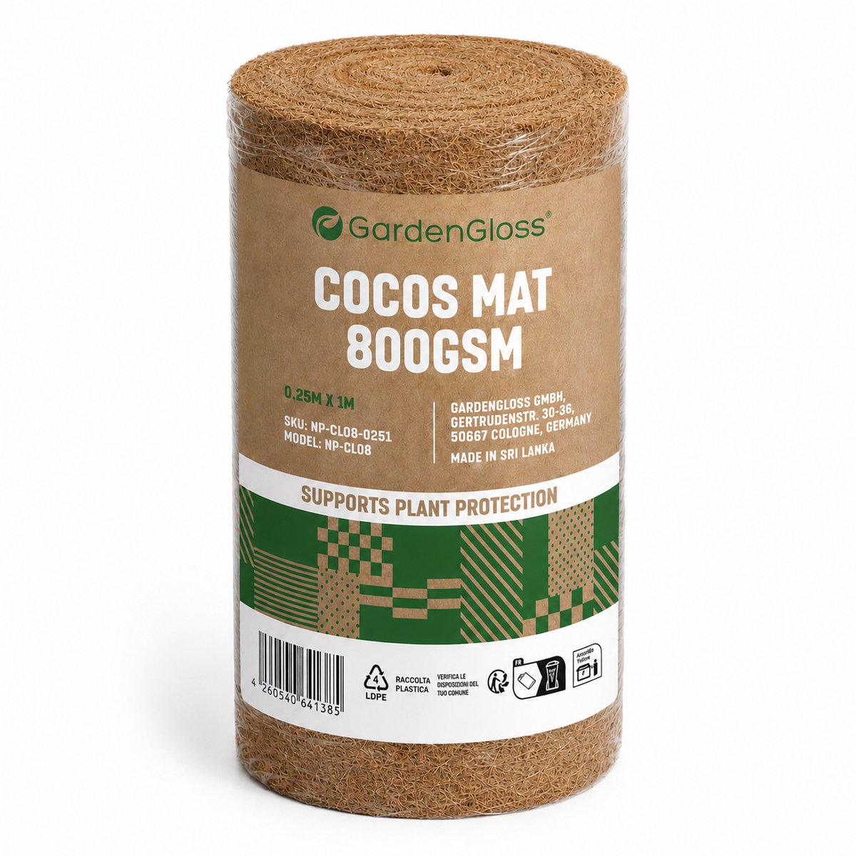 GardenGloss® Kokosvlies Rol 800 g/m² - Naaldvilt Kokosvezel, Enkelzijdig Gecoat met Latex - Hoogslaper Inleg & Beschermmat (0,25 x 1 m)