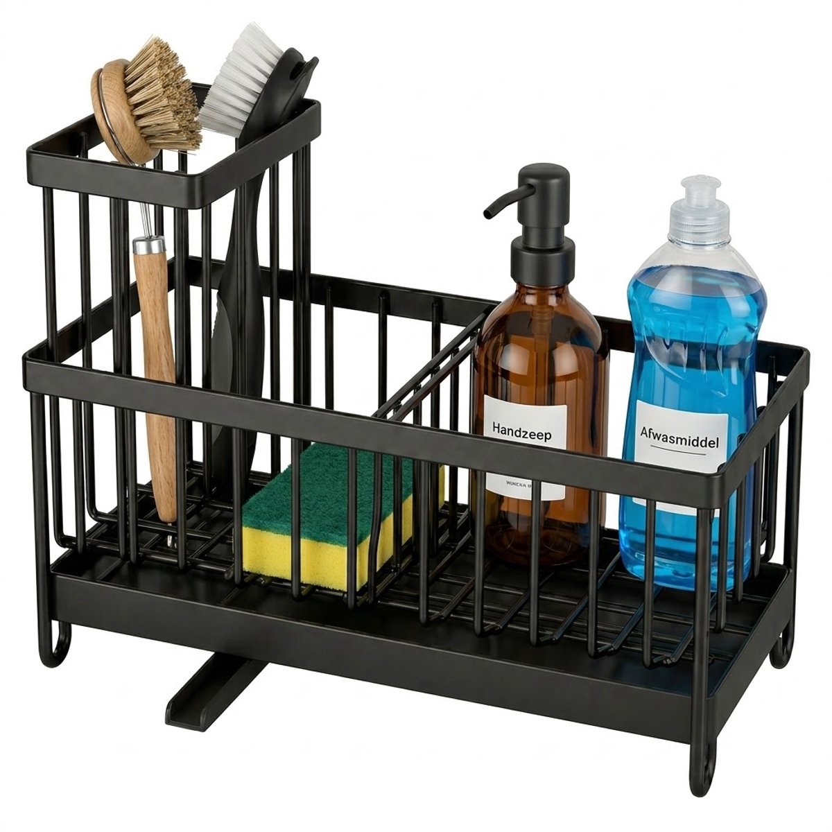 Somstyle Gootsteen Organizer - 23.5x 10 x 16 CM - Vaatdoekhouder - Aanrecht & Keuken Organiser - Sponshouder - Zwart