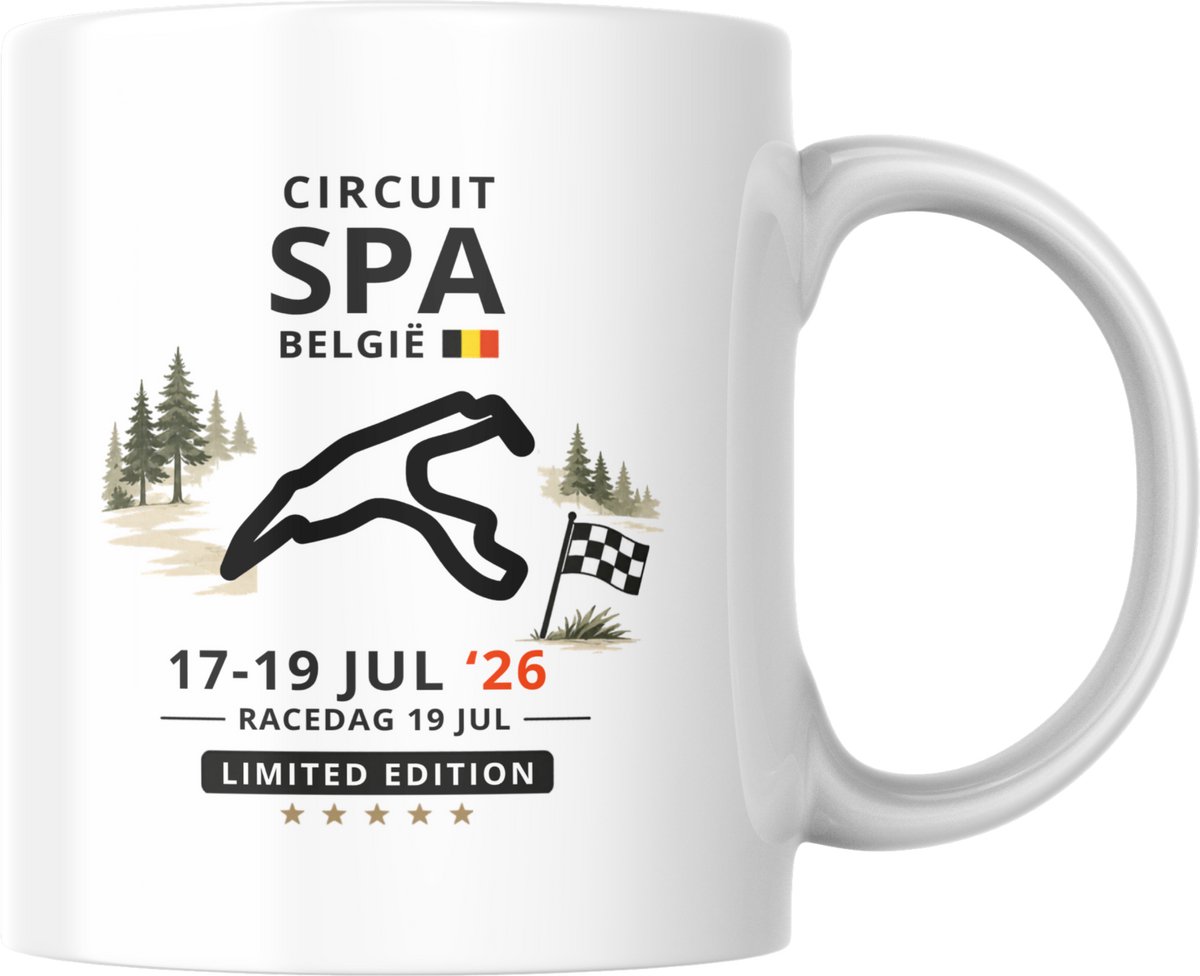 Hip met Pit Creaties - F1 Mok Spa 2026 - Formule 1 Circuit Mok - Grand Prix Spa 17-19 JUL '26 - Racedag 19 JUL - F1 Cadeau - Limited Edition Racefan Merchandise
