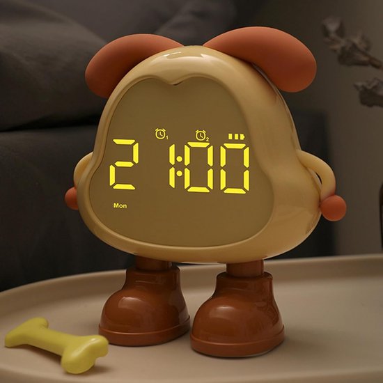 Kinderwekker Hondenvorm - Nachtlamp Klok - Kinderen Leren Klokkijken - Met Verlichte Oren - 12.8 Cm Breed - Meerkleurig — afbeelding 3