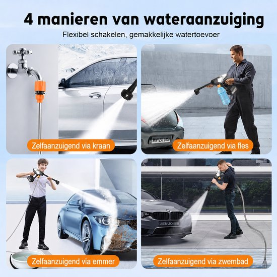 Draadloze hogedrukreiniger batterij 21V, 65 bar, auto hogedrukreiniger met 5 m slang en 6-in-1-sproeiers, 2 batterijen, elektrisch waterstraalpistool van Merkloos	 — afbeelding 5