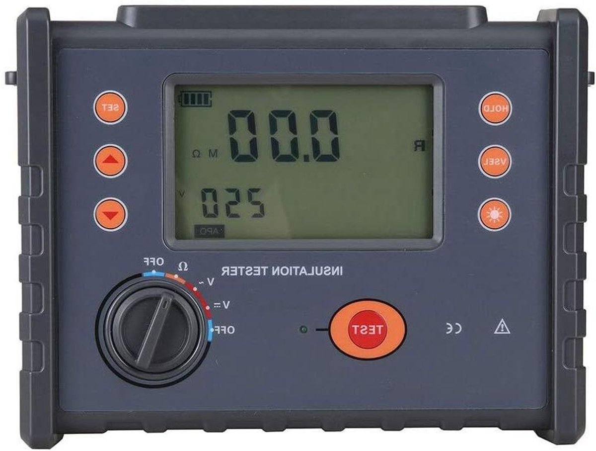 Isolatietester - Megohmmeter Weerstandsmeter - Elektrische Inspectie - 5000V Testspanning - 200GΩ Bereik - Grijs