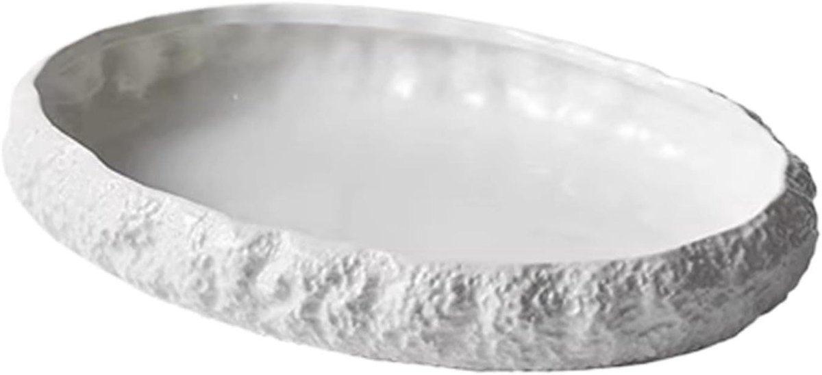 Dinerborden - Servies - Dagelijks gebruik - Steenstructuur - Rechthoekig - Zuiver wit