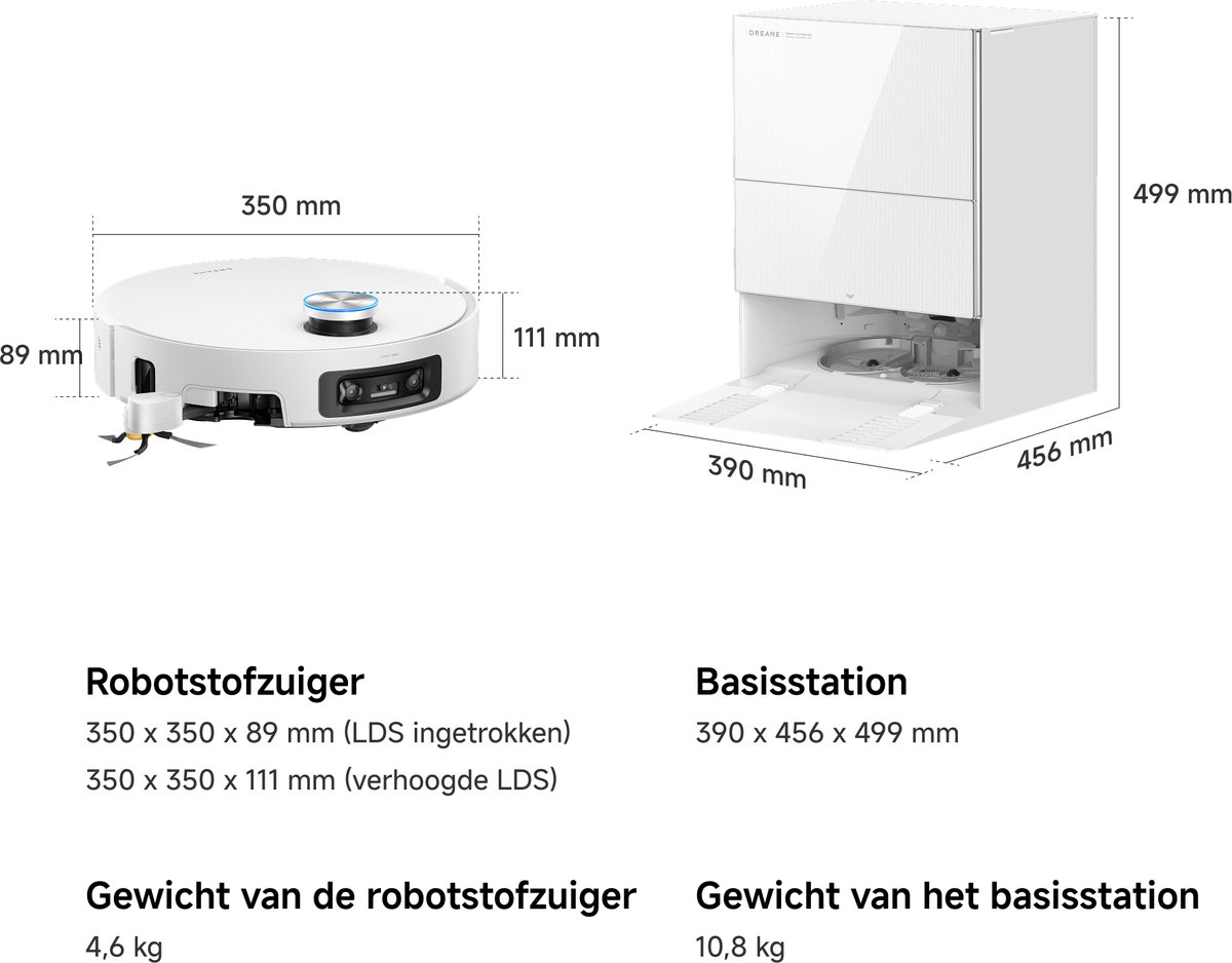 Dreame Robotstofzuiger X60 Pro Ultra Complete Wit | 42.000 Pa | Uitschuifbare arm tot 18 cm | Zelfreinigende dweil | Automatisch legen & bijvullen | Hoeken & muurranden | Huisdieren | AI navigatie | Obstakelherkenning | Allergie | Anti-klit | — afbeelding 6