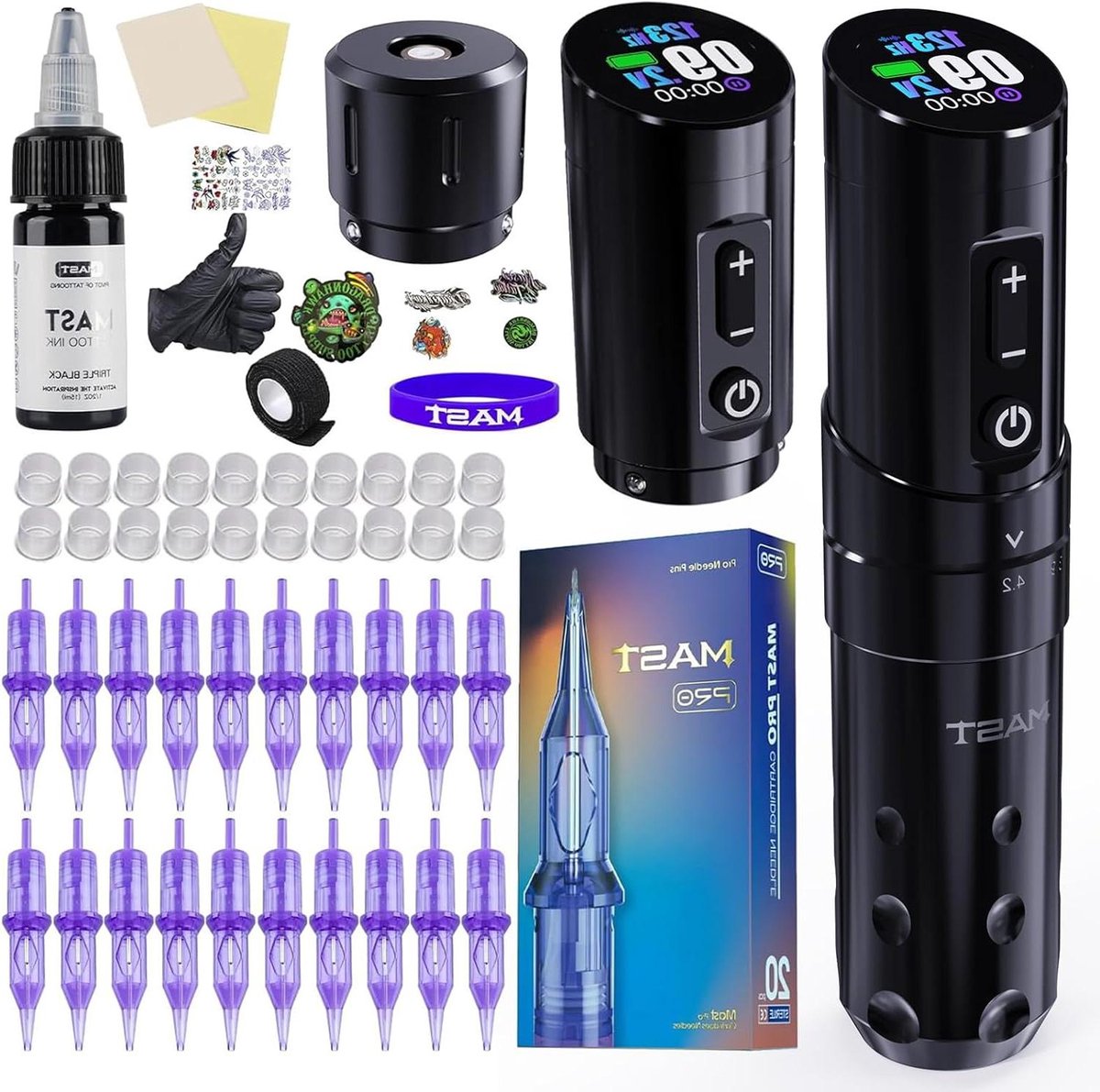Tattoo Machine Kit - Draadloze Pen - Professioneel Tatoeëren - 7 Verstelbare Slaglengtes - 2 Batterijen - Zwart