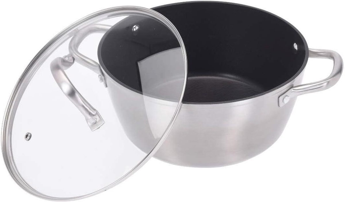 Kookpan met deksel - Steelpan - Gezond Koken - Innovatieve antiaanbaklaag - 20 cm - Zwart