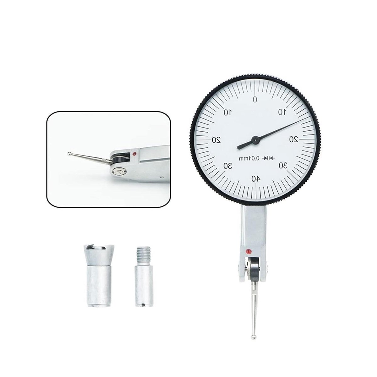 Meetklok Hefboom - Precisie Indicator - Nauwkeurig Meten - Smalle Oppervlakken - 0-08 mm - Zilver