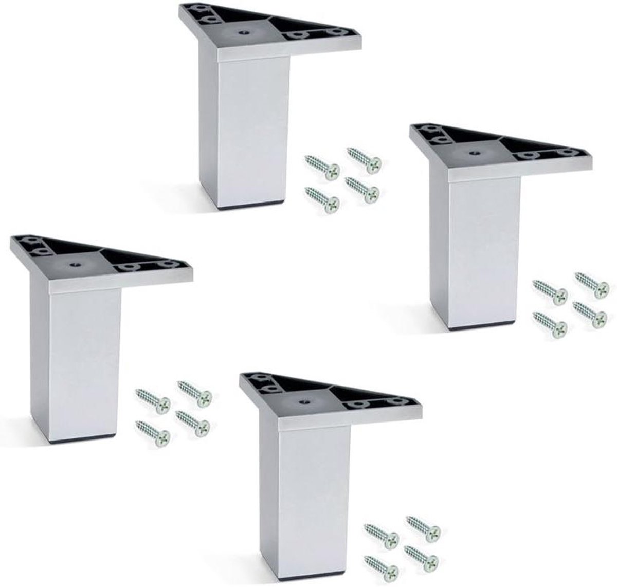 Meubelpoten Set - Kastpoten Bankpoten - Meubels Verhogen - Inclusief Schroeven - Hoogte 100mm - Grijs Metallic