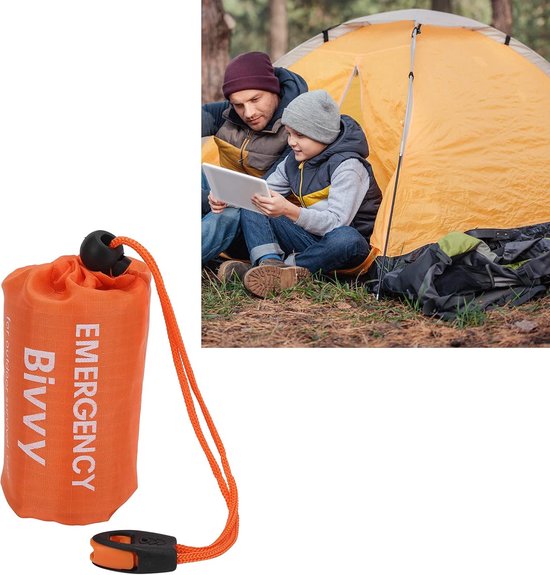 Noodslaapzakken overleven deken thermisch reflecterende waterdichte bivy zak voor kamperen wandelen buitenavonturen volwassenen oranje pe aluminium film — afbeelding 5