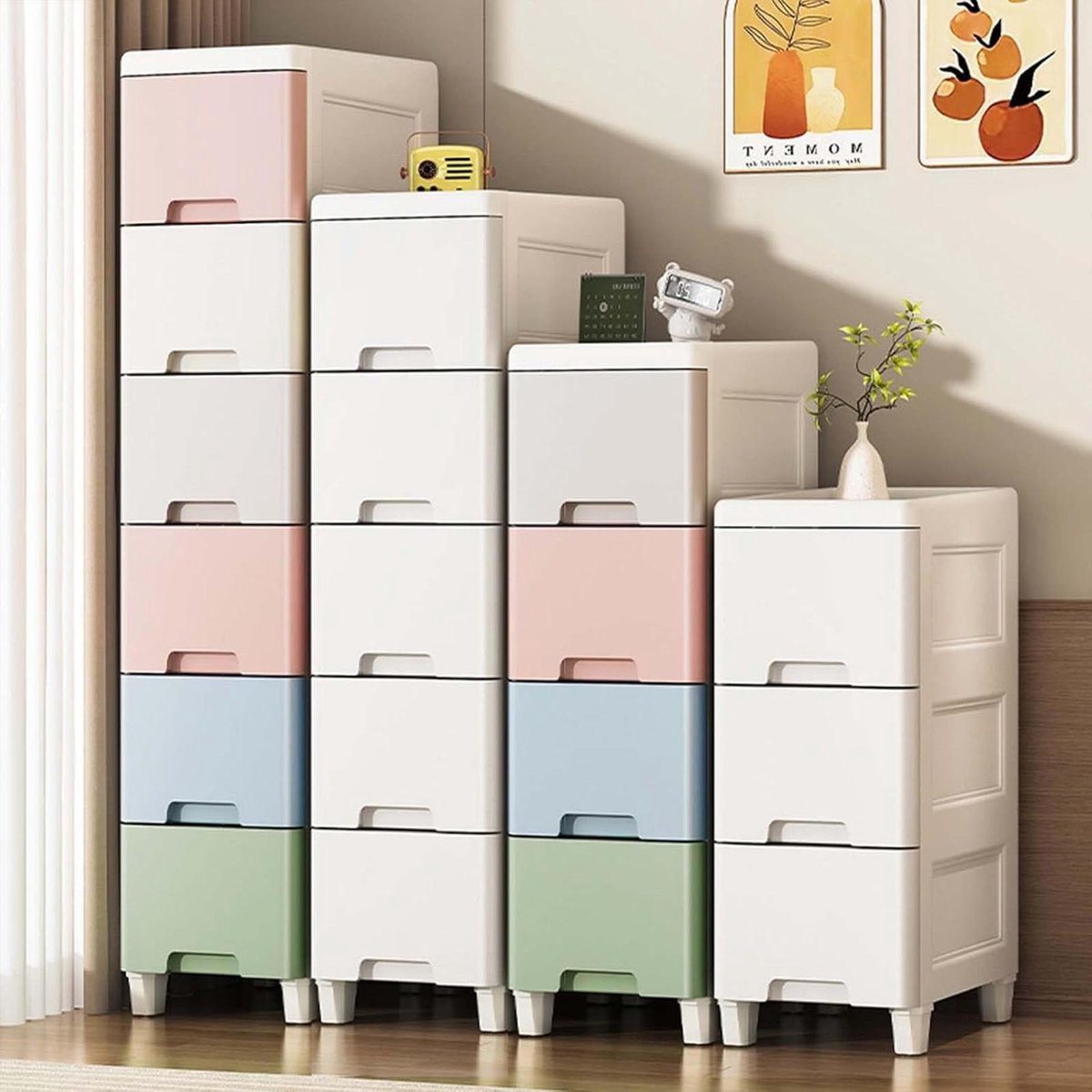 Lade Kast - Opbergkast Wielen - Badkamer Organiseren - Slank Ontwerp - 4 Lagen - Wit