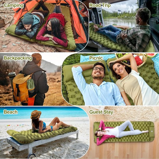 Opblaasbare Isomat - Luchtmatras Kamperen - Outdoor Avonturen - Inclusief Kussen - 1 Persoon - Groen — afbeelding 3