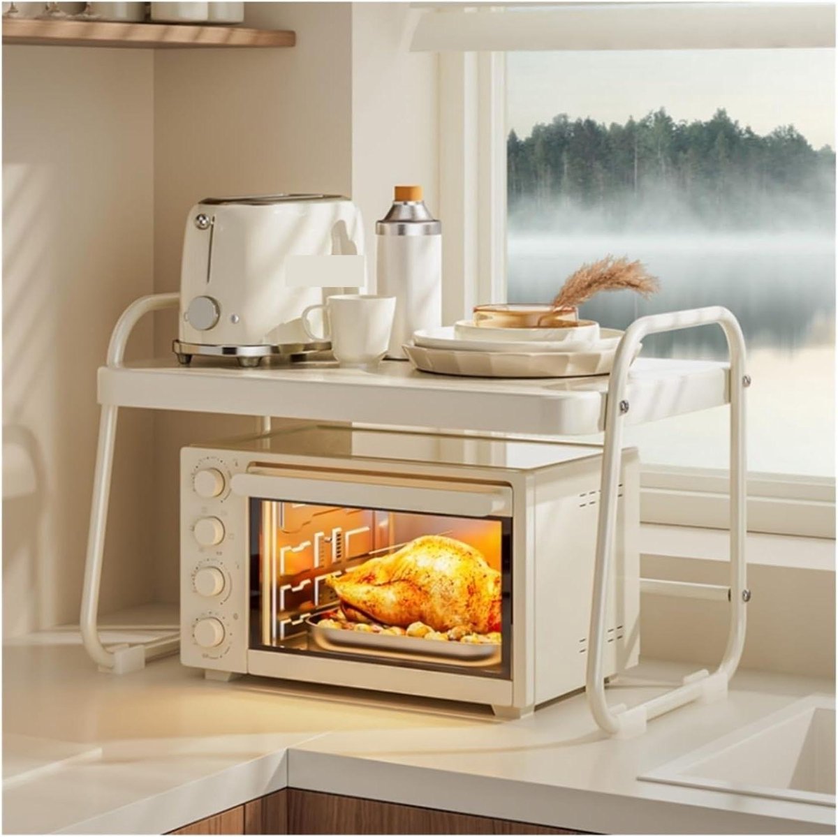 Keukenrek - Magnetronstandaard Ovenrek - Keuken Opbergen - Stabiele Structuur - 52 cm - Wit