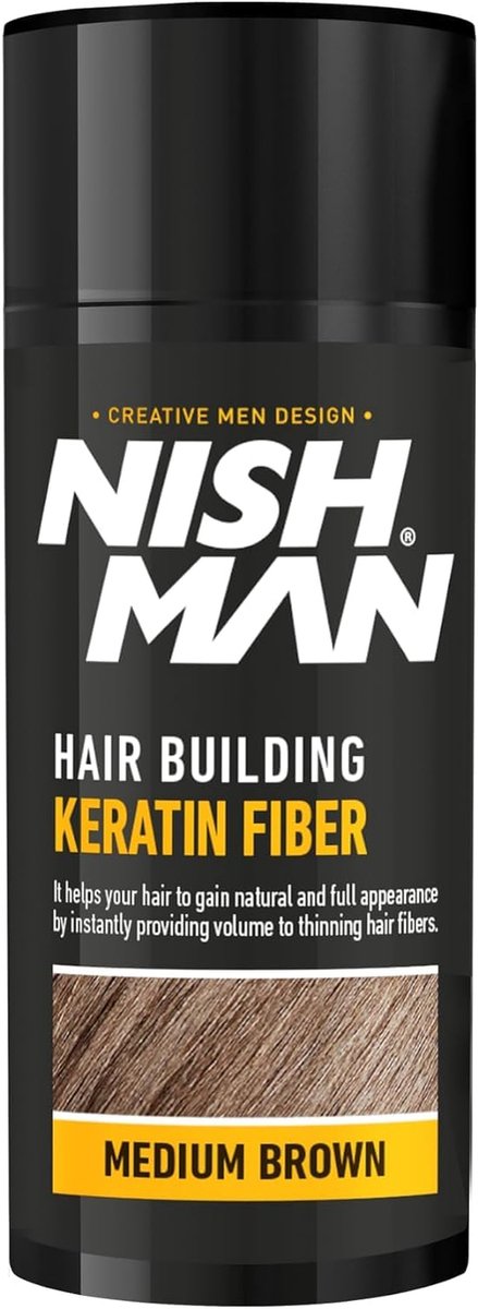 Nishman Medium Brown Keratine Haarvezels - Direct Voller Haar - Camoufleert Dunner Wordend Haar