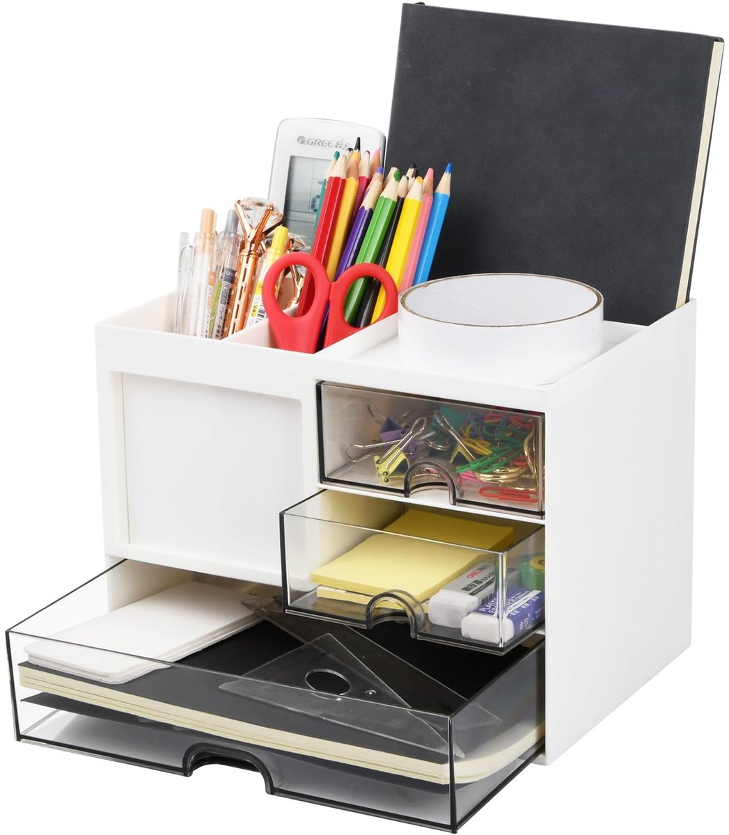 aladdien - Desk Pen Holder - Organiser - Stackable - Wit - Pen Box - Desk Organiser - Geschikt voor kantoor - Small (A)