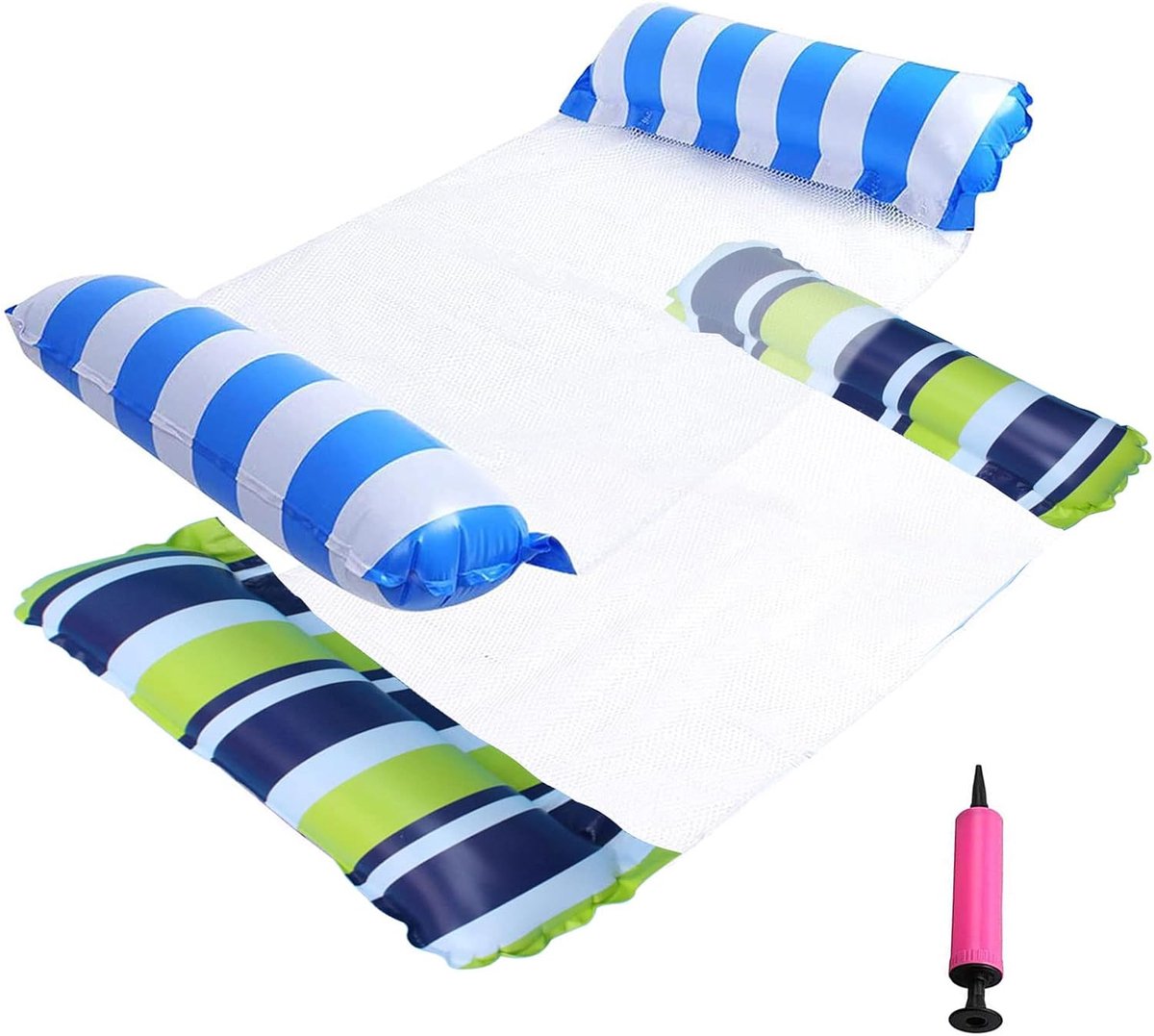 Waterhangmat - 2 stucks - waterhangmat volwassenen - luchtbed zwembad volwassenen - opblaasbaar zwembad - Waterspeelgoed - Inclusief 1 pomp - blauw groen en wit - van Imperatoris