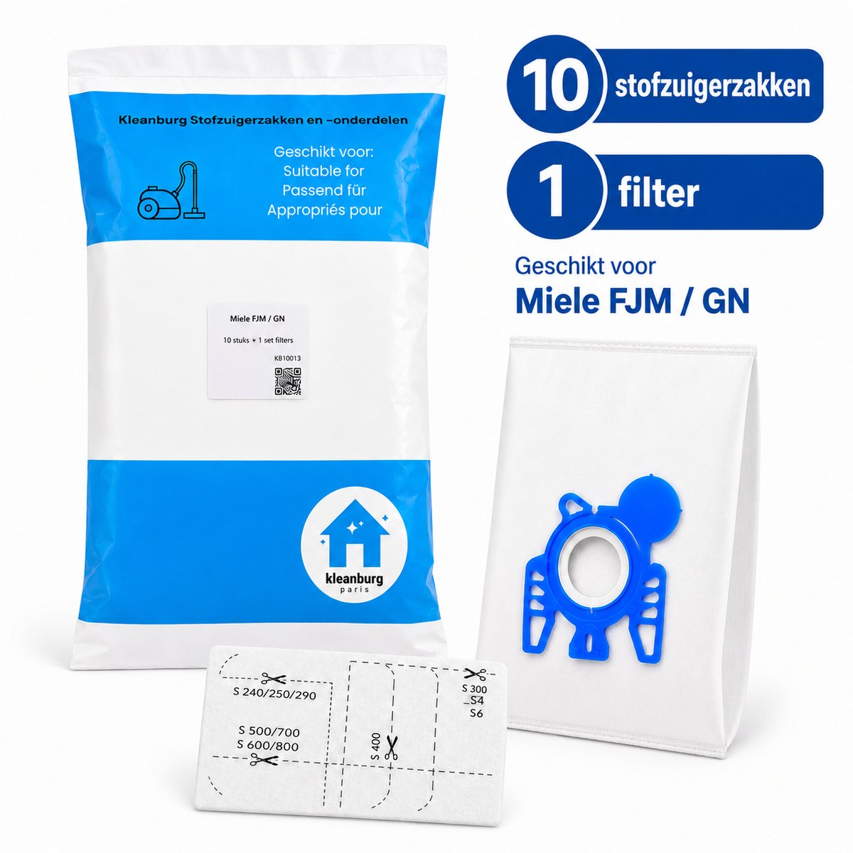 Kleanburg® - Stofzuigerzakken Miele GN 3-D - Classic C1, Complete C2, Complete C3, Cat and Dog - 10 Stofzuigerzakken en 1 Filter