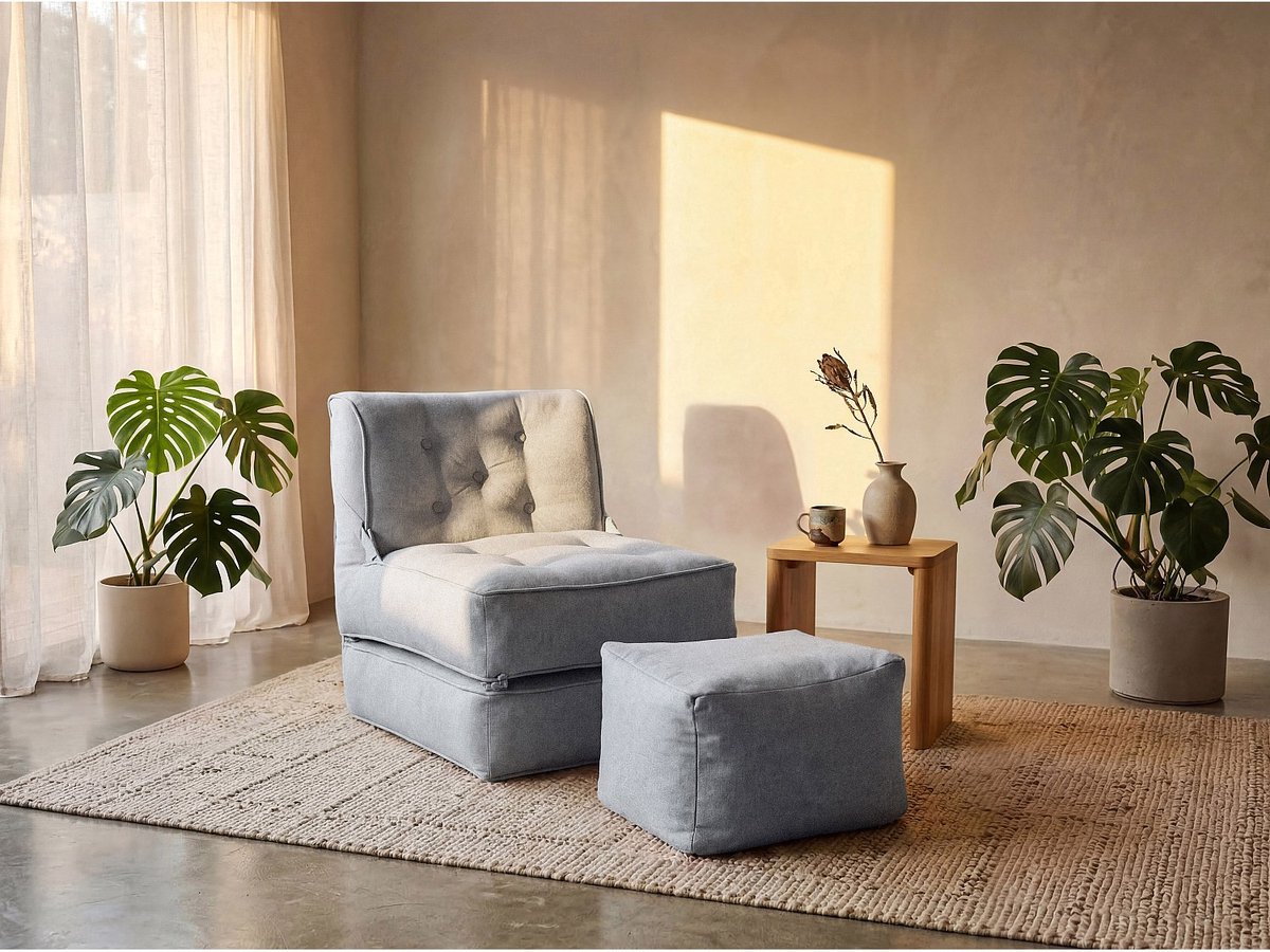 Vente-unique Omvormbare lage fauteuil met voetensteun in lichtgrijze stof ZONIRA Lichtgrijs