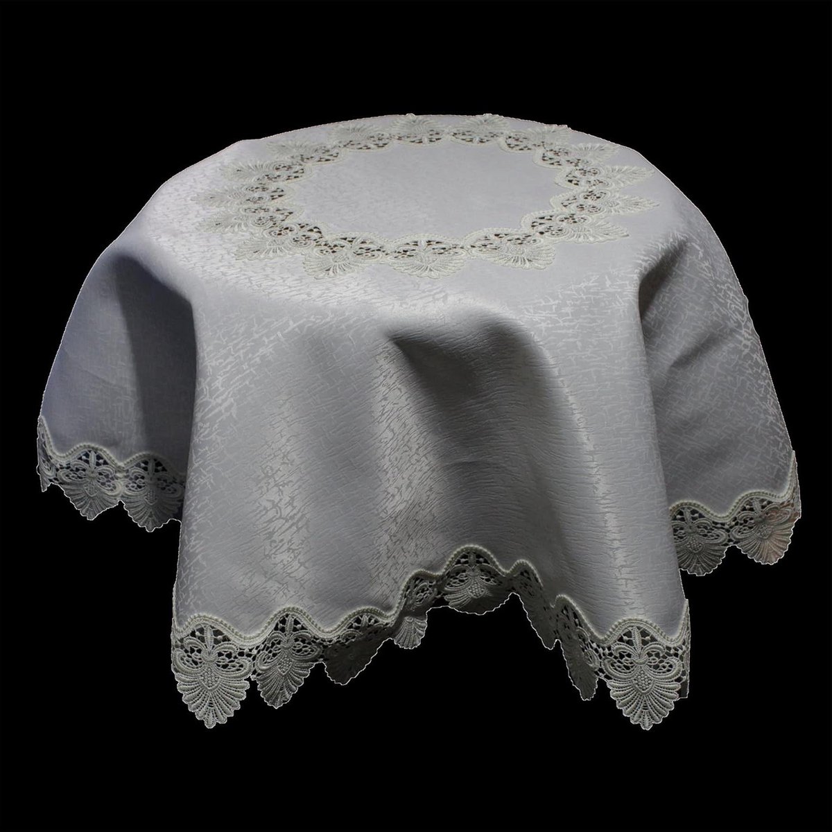 Tafelloper - Tafelkleed - Decoratief Gebruik - Elegante Kantafwerking - 85cm Rond - Champagne