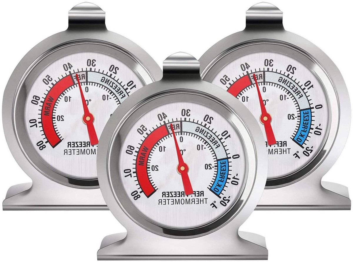 Koelkast Diepvriezer Thermometer - Temperatuurmeter Wijzerplaat - Voedsel Vers Houden - Duidelijke Temperatuurindicatie - 6.2 x 7.5cm - Zilver