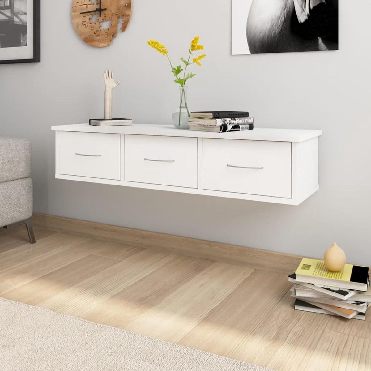 Wandrek met laden - Hangende kast - Opbergen en decoreren - Meerlaags ontwerp - 88 x 26 x