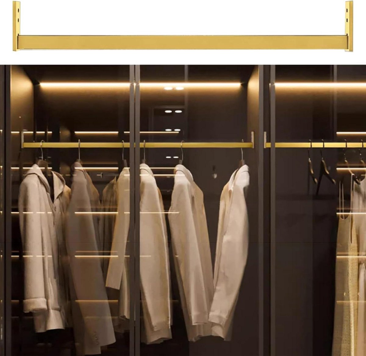 Garderobe hangstang - Kledingrail kast - Ruimte besparen - Zwaar belastbaar - 130cm - Goud