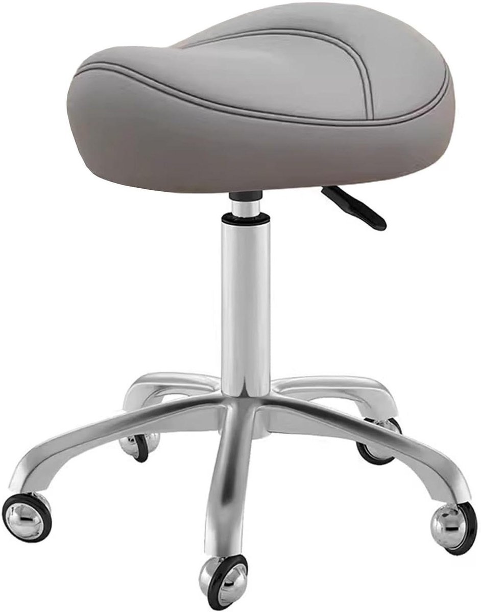 Zadelstoel Kruk - Rolstoel Kappersstoel - Comfortabel Zitten - Ergonomisch Ontwerp - 39-53 cm Verstelbaar - Grijs