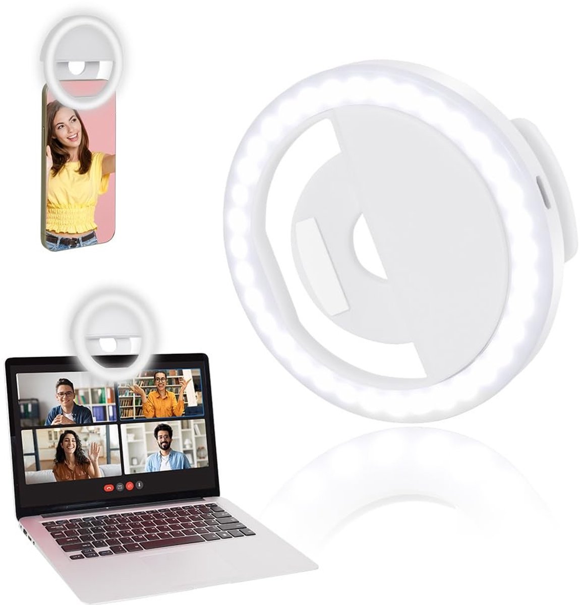 aladdien - LED Selfie Ring Licht - Dimbaar - Oplaadbaar - Geschikt voor Mobiele Telefoon - 3 Licht Modi - Voor Tablet en Laptop