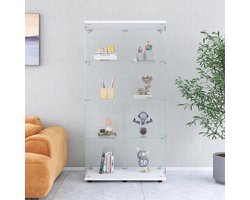Glass Display Cabinet, Glass Display Case with Door, Curiosities, Display Case, Shelf with Light and Lock, Bookcase, Corner Shelf for Living Room, Office, Collectibles (White, 2-Door and 4