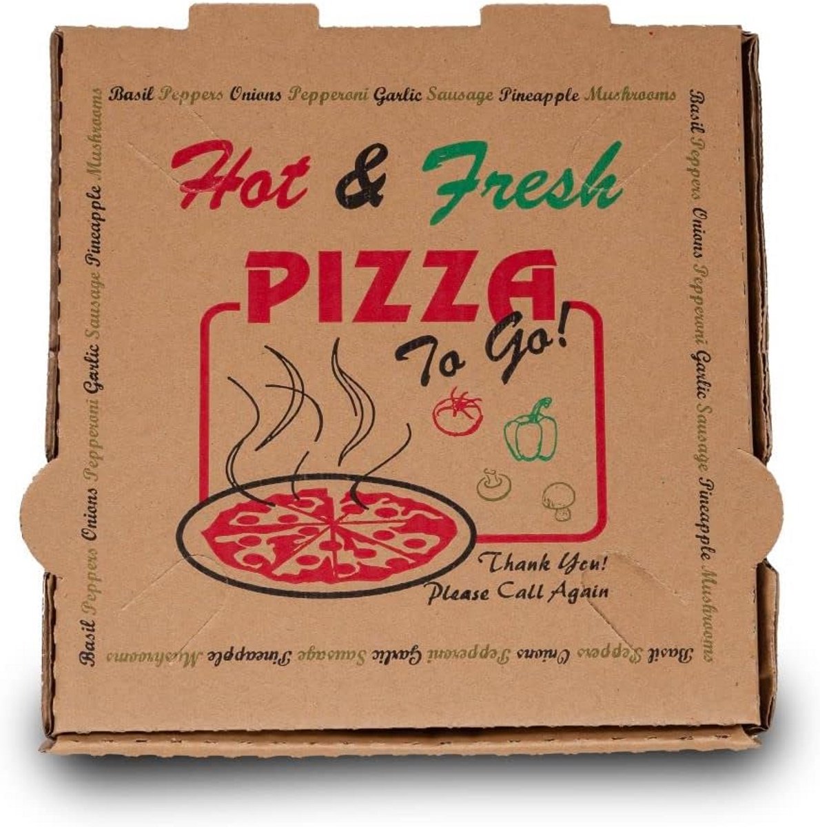 50 Pack Pizza Box 4 Kleur Print "Hot & Fresh" Pizza Bruin Kleur (12" x 12")