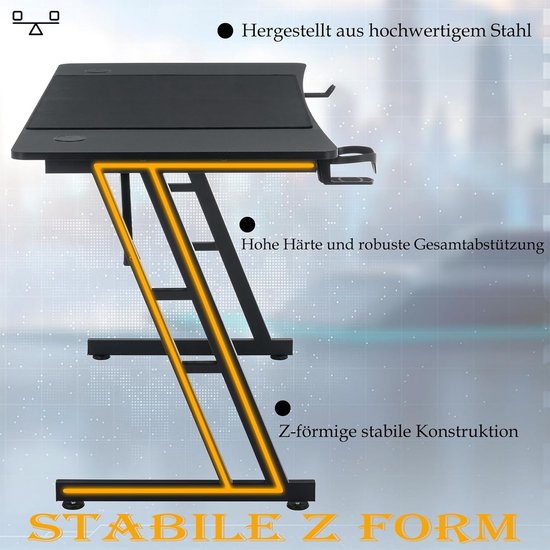 Gamingtafel ergonomisch met koolstofvezeloppervlak, multifunctioneel bureau voor gaming en werk — afbeelding 3