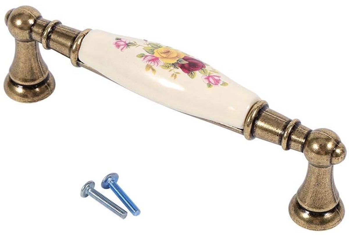 aladdien - Traditionele-Ladehandgrepen - Vintage-Design - Roestvrijstaal - Bloemmotief - Keramisch-Hardware - Geschikt voor-Kast