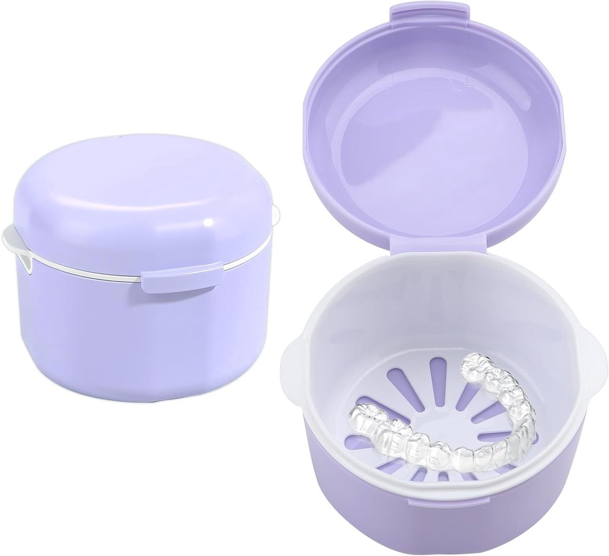 Elegante en Draagbare Opbergdoos voor Tanden met Mandje, Orthodontische Bescherming en Silicone Houder voor Tandheelkundige Apparatuur (Kleur Paars)
