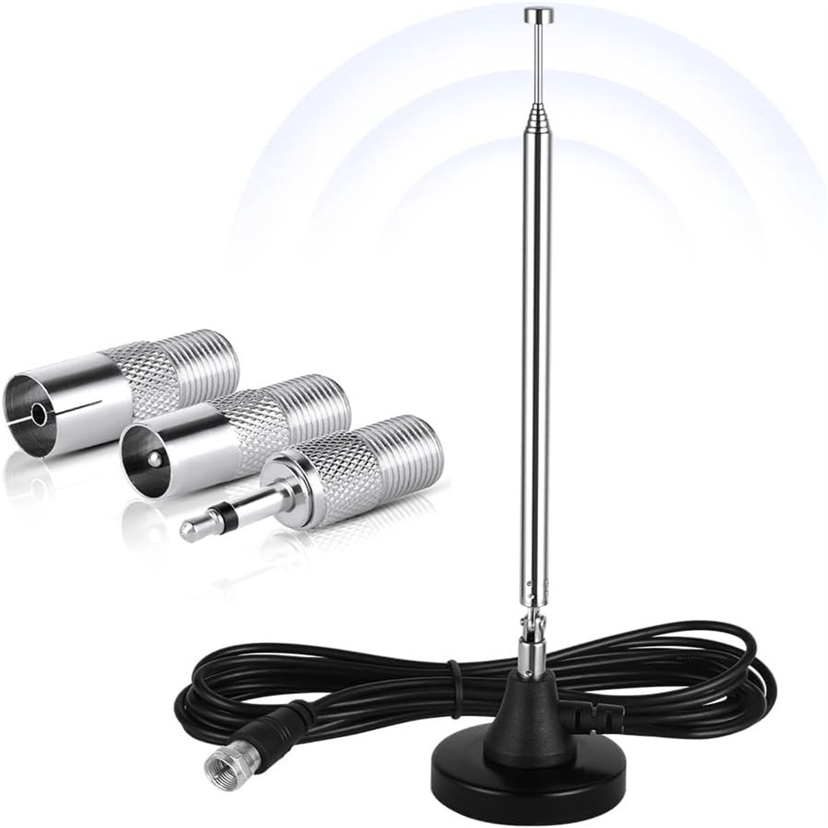 carmdering - DAB/FM Radio Antenne met Magnetische Basis – Versterkte Signaalontvangst 88–108 MHz & 170–240 MHz – Universele HiFi Antenne met 3m Kabel en Adapters voor Auto & Thuis
