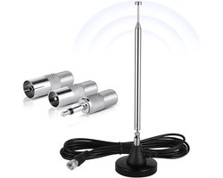 carmdering - DAB/FM Radio Antenne met Magnetische Basis – Versterkte Signaalontvangst 88–108 MHz & 170–240 MHz – Universele HiFi Antenne met 3m Kabel en Adapters voor Auto & Thuis