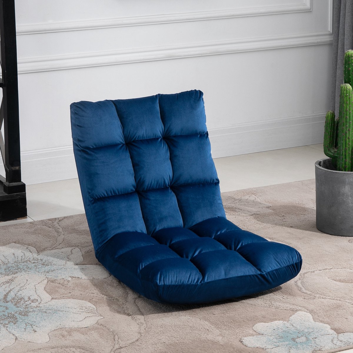 Wishdor Vloerstoel 3-In-1 - Verstelbare Rugleuning Met 13 Posities - Modern Ontwerp Voor Woonkamer Of Thuiskantoor - Polyester - Blauw - 55 X 71 X 53,5 Cm