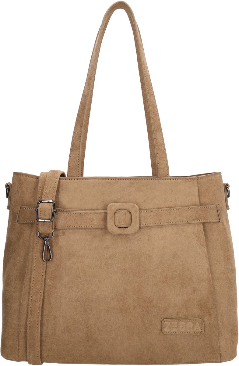 Zebra Trends Davina Shopper - Dames Tas - Suede Look - Verstelbare Schouderband - Ritssluiting - Shopper Tas - Schoudertas - Tote Bag - Dames Tas - Taupe
